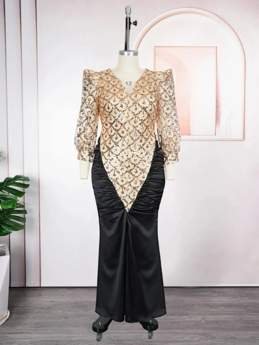 Gaun Pesta Mewah Wanita Elegan Dashiki Sequin Bodycon Jubah Perkahwinan Prom Ulang Tahun Pakaian Petang 2026 Pakaian Musim Bunga Afrika