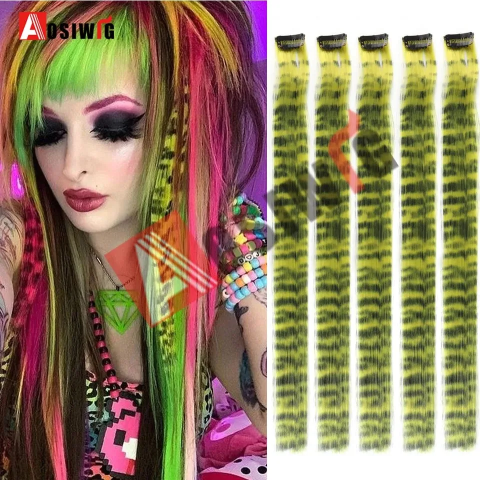 5PC Synthetic Feather Hair Extensions With Clips Heat Resistant Straight Hair Extensions Color Colored Black Hair Clip Womens 8G — image 15