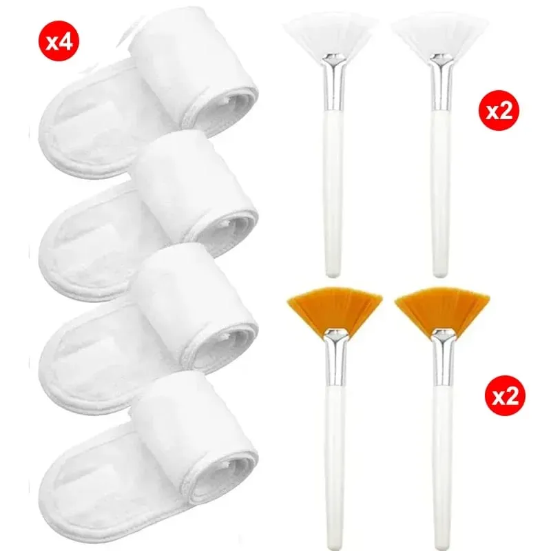 8pcs/set Facial Brushes Fan Makeup Brushes Soft Portable Mask Brushe Spa Headband Stretchable Hair Wrap Skincare Makeup Tools