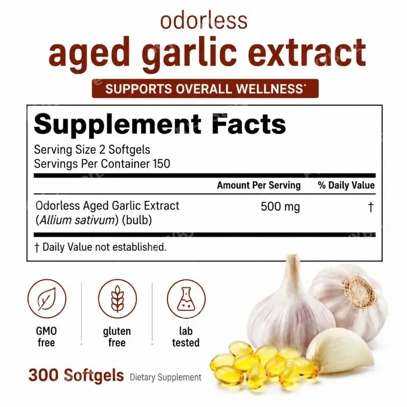 Geurloze knoflookoliecapsules 2 jaar oud knoflookextract Natuurlijke kruidensupplementen met gekweekte Allium Sativum-bol 300 softgels — image 2