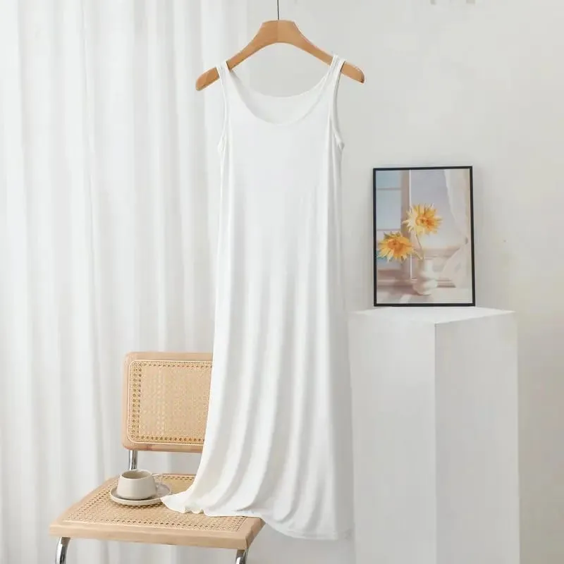 Plus Size Modal Long Dress Women's Spring Summer Loose A- Line Bottoming Skirt Home Sleepwear Sleeveless Pure Color Gown — image 12