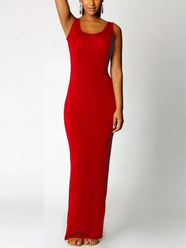 Sexy Solid Color Slim Bodycon Long Maxi Dress Women Elegant Sleeveless Skinny Dress Club Party Vestidos — image 4