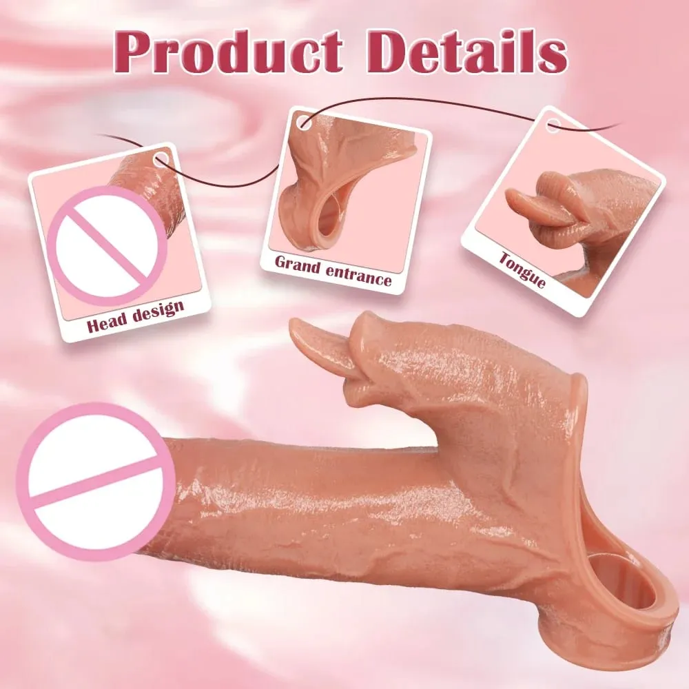 Vibrator Sex Toy for Men Penis Enlargement Sleeve Cock Header Enlargement Extension Enhancement Men Silicone Condom Adult Goods — image 3
