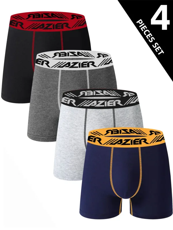 4 Piece Men's Underwear Soft Comfortable Men's Long Boxer Briefs Stylish Simple Contrasting High-end Men's Leggings