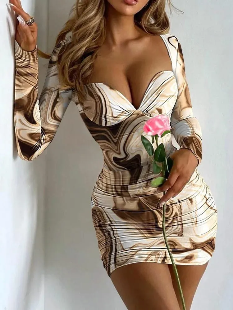 Sexy Package Hip Slim Mini Dress Printed Low Cut Bodycon Party Night Club Dresses For Women Fashion Trendy Tight Short Vestidos — image 2