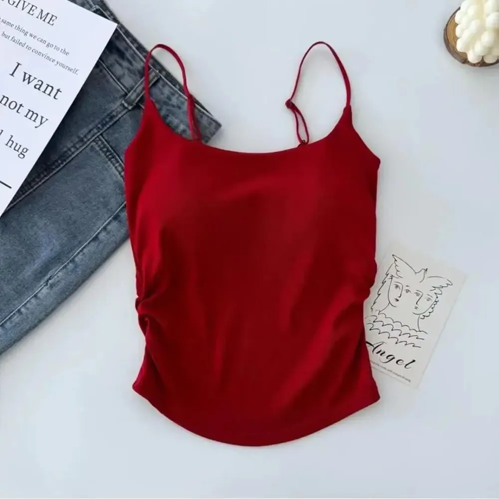 Women's Solid Color Spaghetti Straps Sleeveless Slim Camisole With Chest Pad Fashion Women Summer Top Wearing Inside And Outside