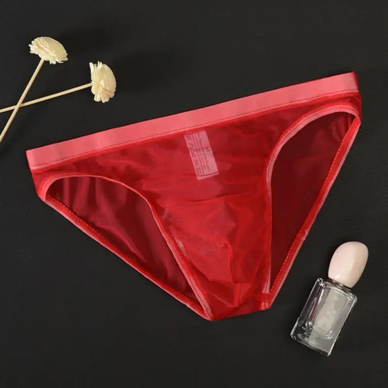 Men Seamless Ice Silk Briefs Low-rise Ultra-Thin See-through Panties Solid Color Quick Drying Underwear — image 10