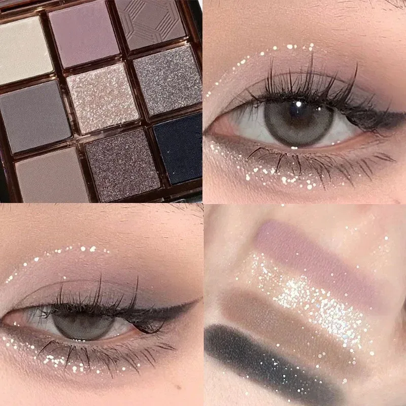 9 Colors Dark Punk Smoked Eyeshadow Palette Blue Black Pearl Matte Eye Shadow Makeup Palette Brightening Shimmer Lying Silkworm — image 7