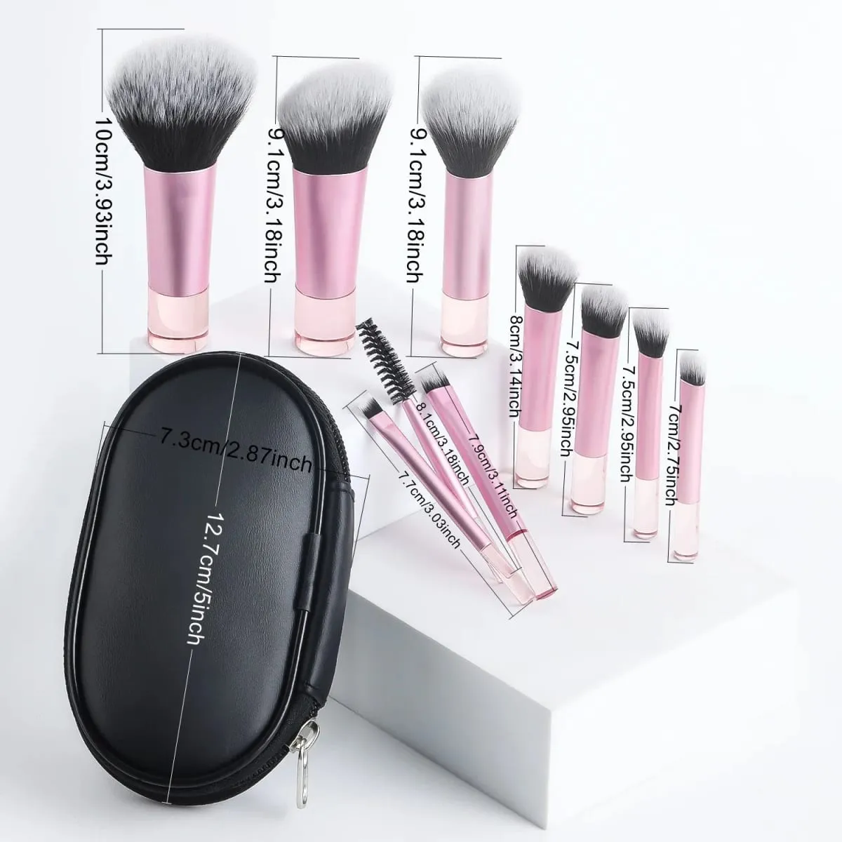Set Berus Solek Mini 10 Keping dengan Beg Berus Mekap Saiz Perjalanan Mudah Alih Tersedia dalam Pelbagai Warna — image 5