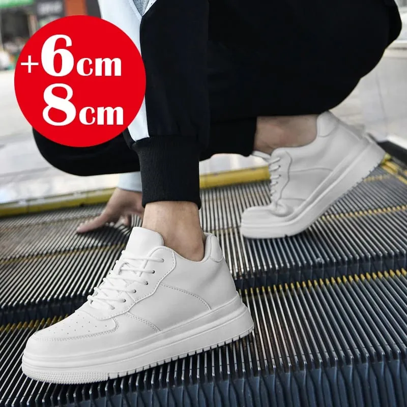2026 New Height Increasing Shoes for Men 8cm Invisible Elevator Sneakers White Leathe Sport Zapatillas De Hombre Big Size 46 — image 6