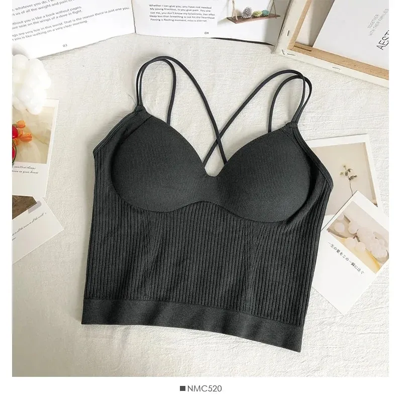 Knitted Binder Chest Woman Tank Tops Spaghetti Strap Corset Crop Camis With Built in Bras Korean Fashion Woman Tanks Camisole — image 23