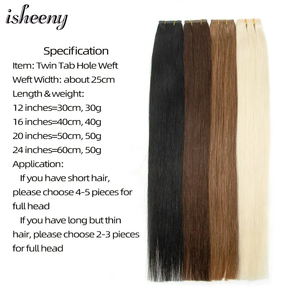 Invisible XO Hole Human Hair 12"-24" Flat PU Skin Weft Hair Extensions Natural Brown Micro Rings Hair Bundles 40-50g Isheeny — image 5