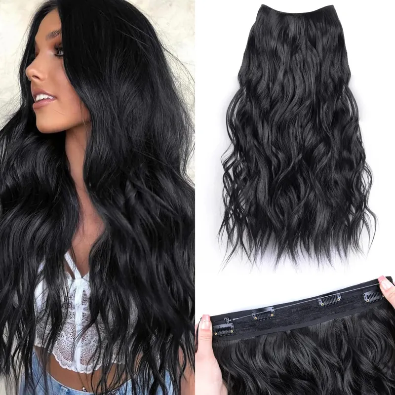 Synthetic 4 Clips Invisible Wire Hair Extensions Long Wavy Natural Fish Line One Piece False Hairpiece Hair Extension For Women