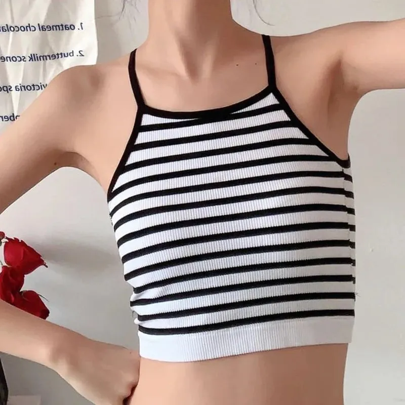 Women Spaghetti Strap Striped Tank Top Sleeveless Backless Summer Y2K Going Out Ribbed Cami Crop Tops — image 6