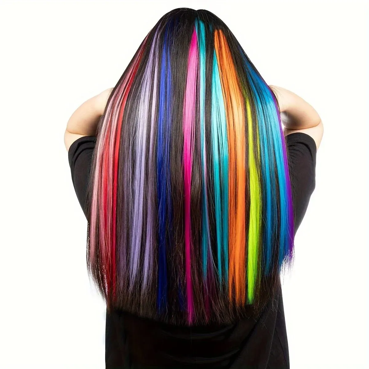 Clip in Hair Extensions 22 Inch Colored Hair Extensions Party Highlights Long Straight Synthetic Hairpieces for Women Kids Girl — image 4