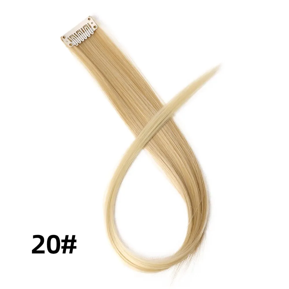 Straight Colored Hair Piece Hair Extensions Clip In Highlight Rainbow Hair Pink Blue Purple Synthetic On Clips For Women Girls — image 26