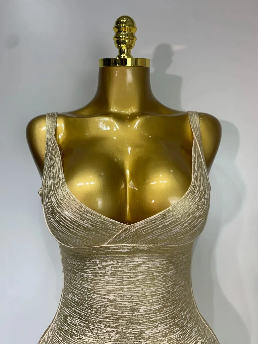 Hoge kwaliteit celebrity elegante gouden bodycon bandage jurk vrouwen sexy nachtclub avondfeest luxe verjaardag jurk vestidos — image 5