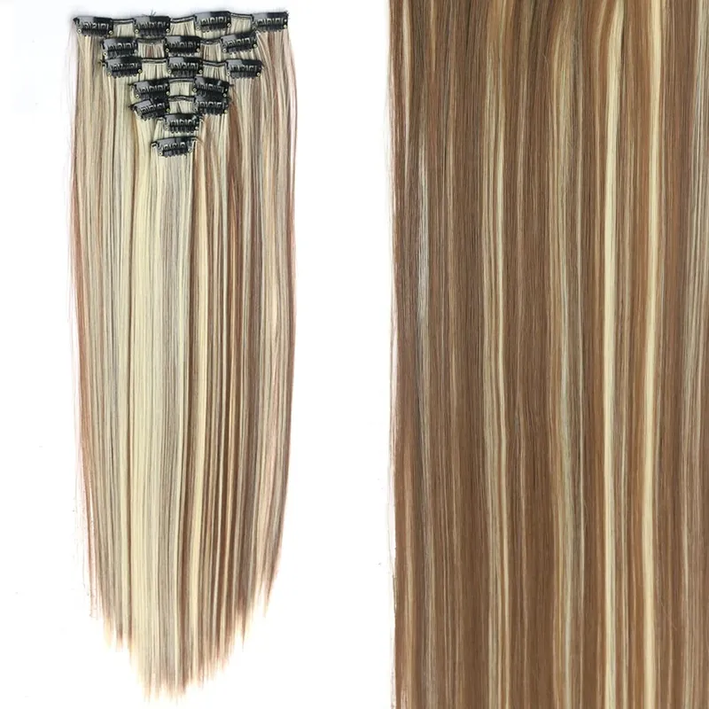 24Inch Synthetic Extension 16 Clips Blonde Hair Natural Long Wavy 7Pcs/Set Heat Resistant Fiber Hairpiece Black Brown Hairstyle — image 33