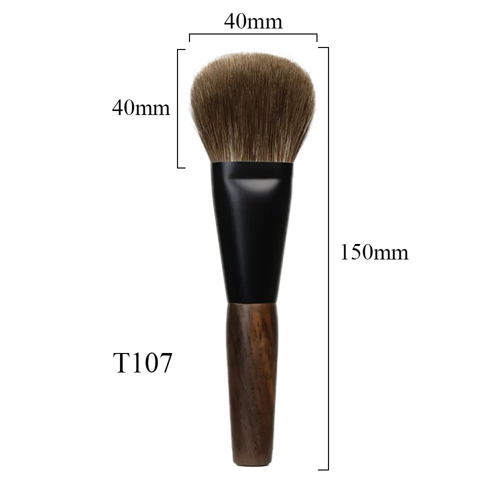 T107 Professional Handmade Makeup Brushes Natural Goat Hair Flat Round Face Powder Brush Short Ebony Wood Handle Make Up Brush