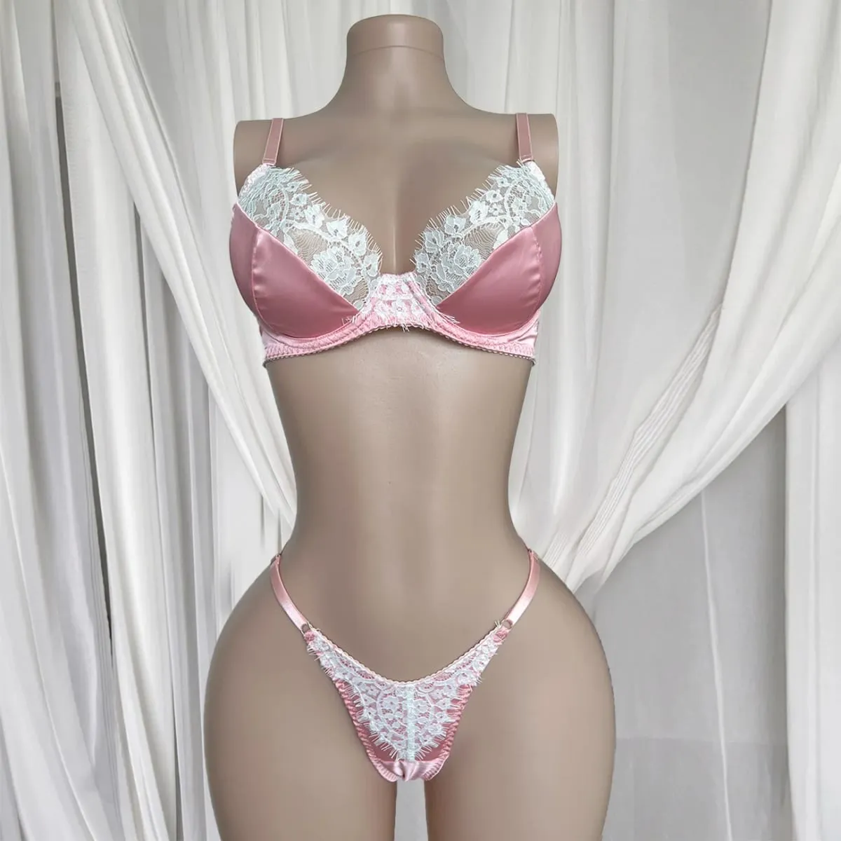 Ellolace โรแมนติกชุดชั้นในสตรีชุด Coquette ซาตินลูกไม้ Bra ทอง 2PC Slim Sensual ร้อนเครื่องแต่งกายหวานเยาวชนสาวชุดชั้นใน — image 6