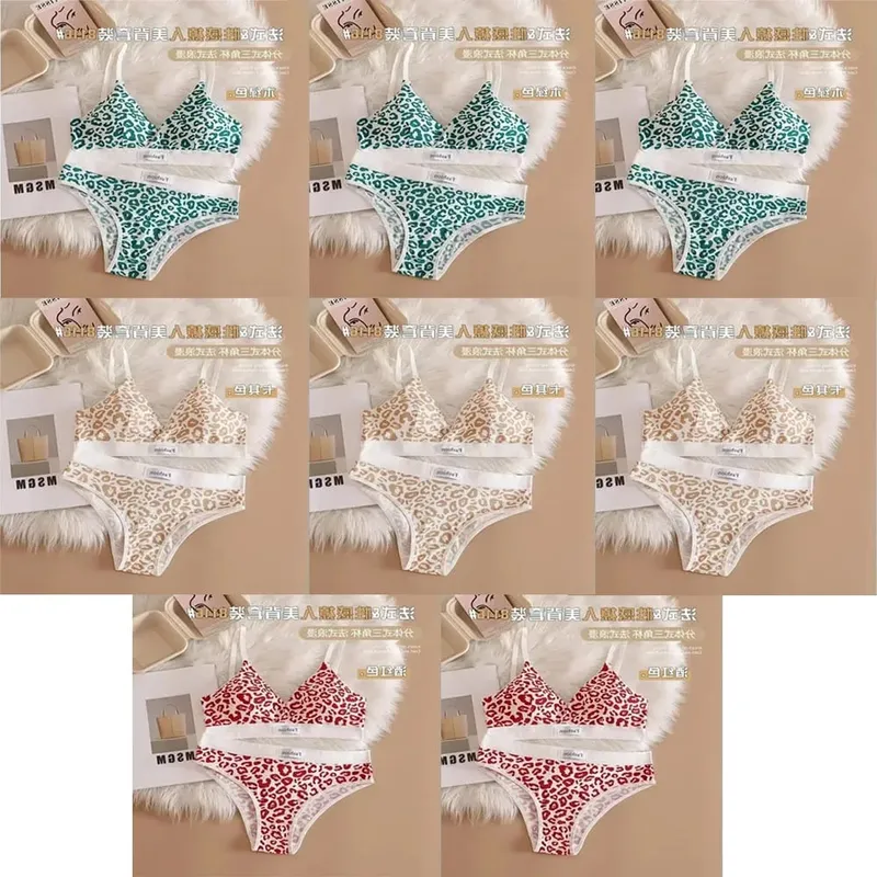 1/3/8Pcs Seamless Bra Set Low Waist Panties Leopard Bralette Sexy Lingerie Set Vneck Sport Brassiere Female Cotton Underwear Set — image 20