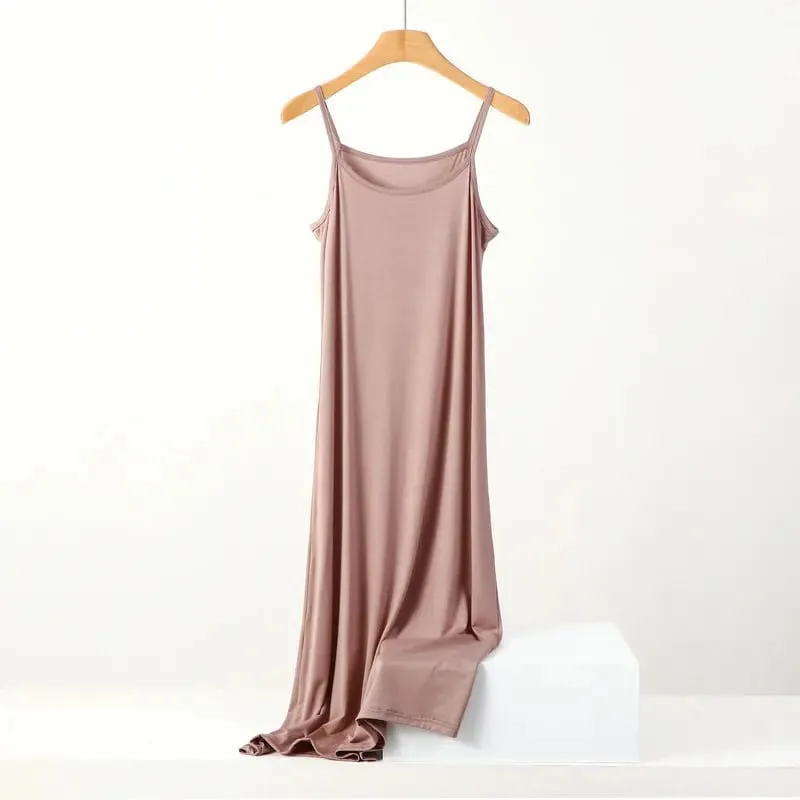 Plus Size Spring and Summer Versatile Slim Long Inner Nightgown Suspender Modal Cotton Solid Color Bottoming Dress — image 13