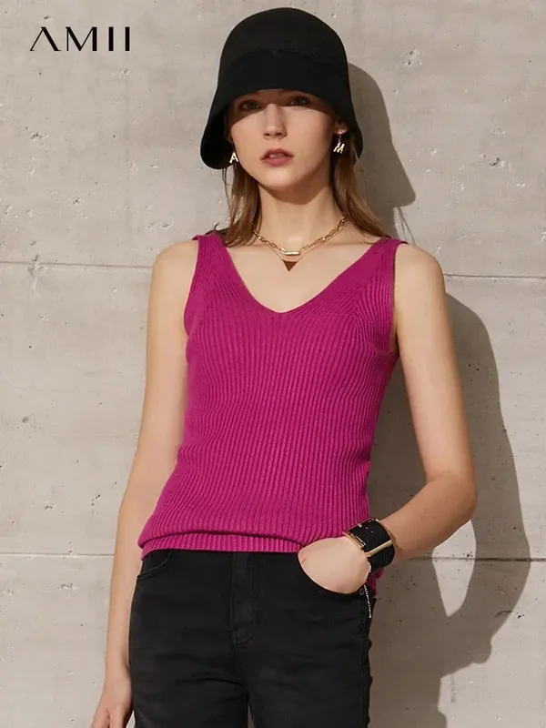 Amii Minimalism Summer New Women's Camisole Tops Office Lady Solid V-neck Sexy Slim Vest Girls Tank Streetwear Tops 12321058 — image 11