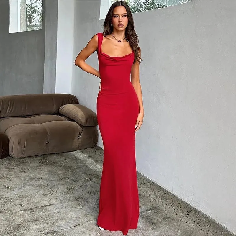 Oligai Maxi Elegant Party Dresses 2025 Red Sleeveless Long Dresses Holiday birthday Robe Sexy Clothes for Women with Bow