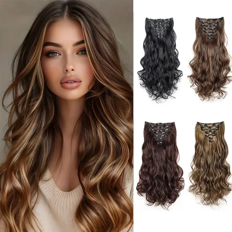 18Inch Synthetic Extension 16 Clips Blonde Hair Natural Long Wavy 7Pcs/Set Heat Resistant Fiber Hairpiece Black Brown Hairstyle — image 1