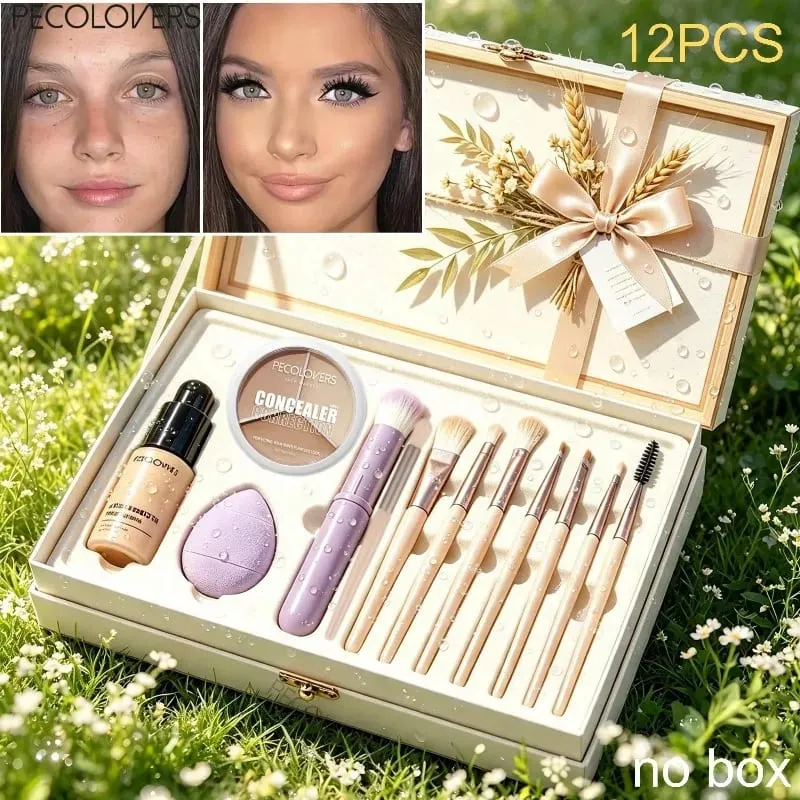 12PCS Face Set Liquid Foundation+concealer+multiple Makeup Tools Uniform Makeup Waterproof and Durable Facial Cosmetics — image 1