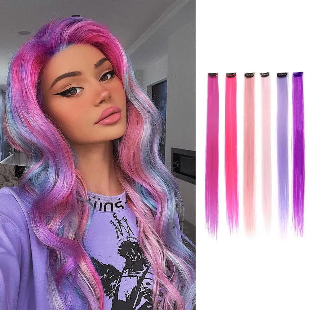 22Inches 6Pce/Set Y2K Style Multicolor Synthetic Straight Hair Gorgeous Pink Highlights Clip In Extensions For Party Cosplay — image 16