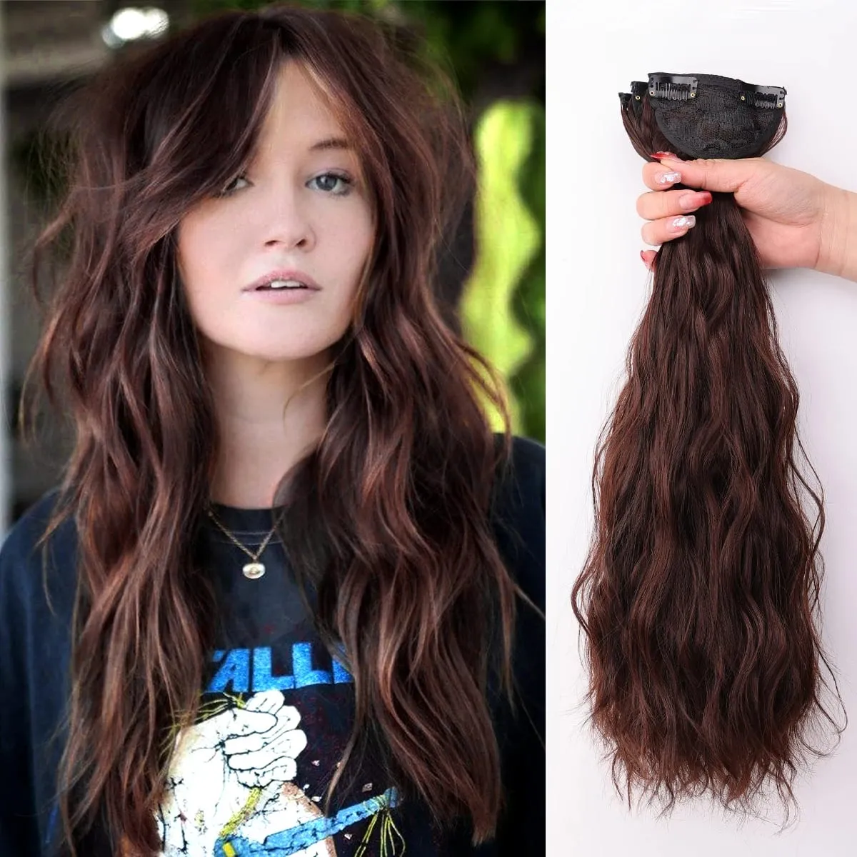 Clip in Hair Extensions for Women 3PCS Long Wavy Curly Clip on Hair Extensions 18 Inch Synthetic Thick Hairpieces — image 8