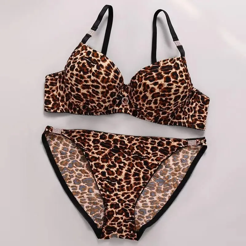 New 2025 Leopard Print Upper Thin Lower Thick Bra Set Sexy Push-Up Bra Set