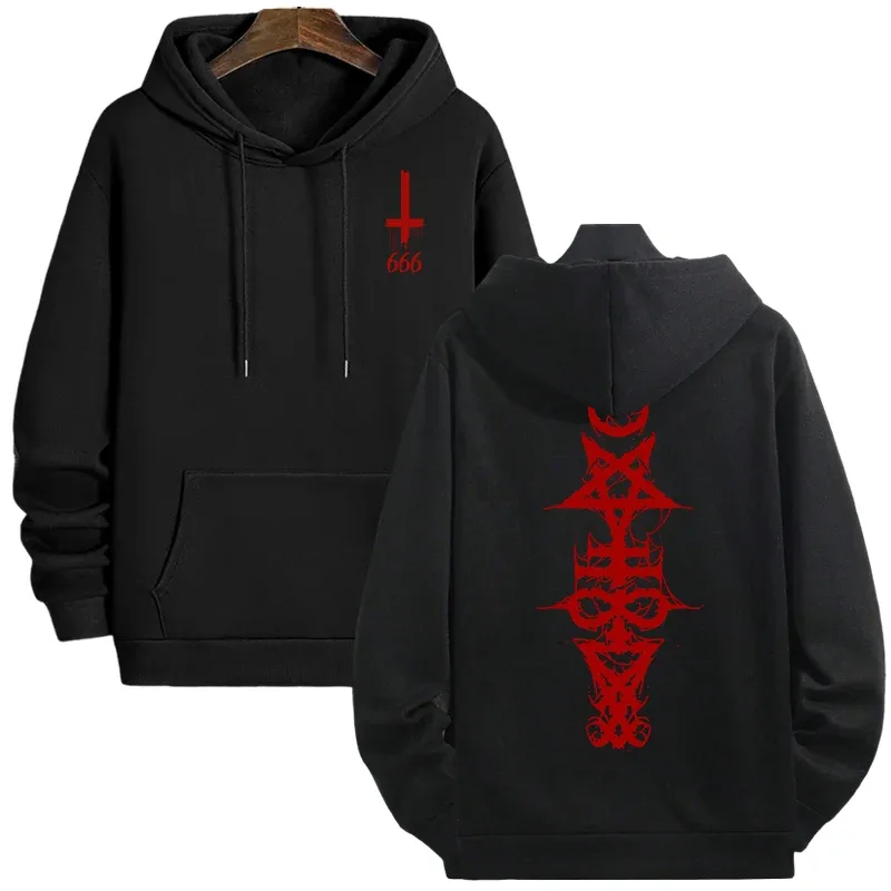 Mens Gothic Hoodie Satanic Symbol Print Street Fashion Warm Pullover Unisex Oversized Sweatshirt Outerwear Autumn Winter Outwear — image 4