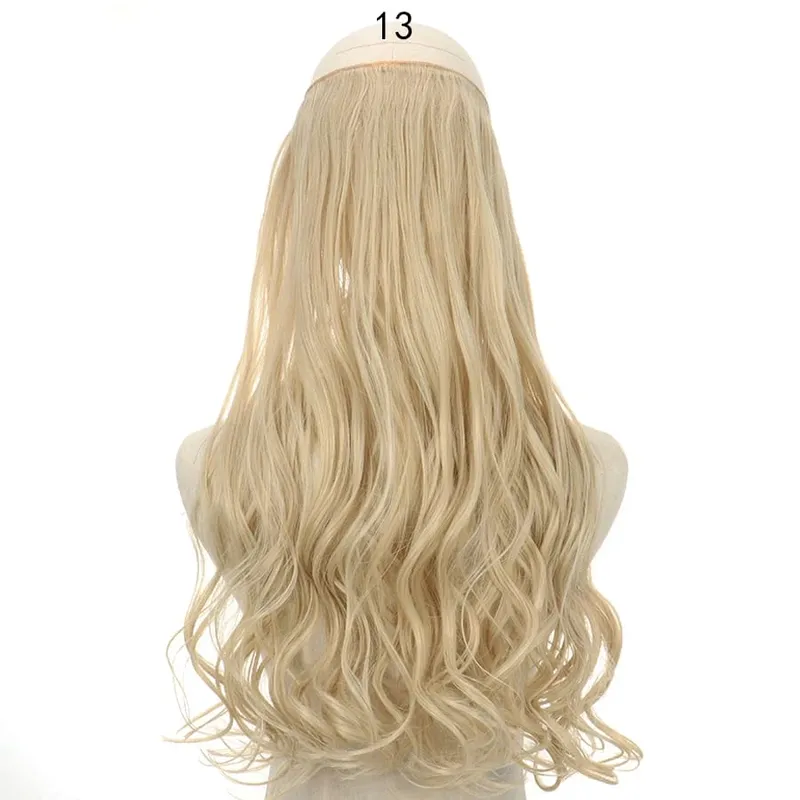 Long No Clips Invisible Wire Hair Extensions 16 22 32" Synthetic Wavy Black Brown One Piece Hairpiece Hair Extension