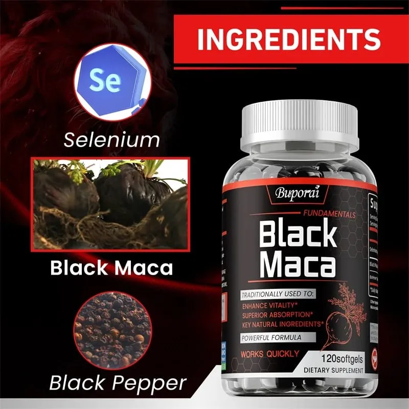 Black Maca Supplement - Increases Muscle Mass Endurance and Vitality and Promotes Hormonal Balance Relieve Fatigue