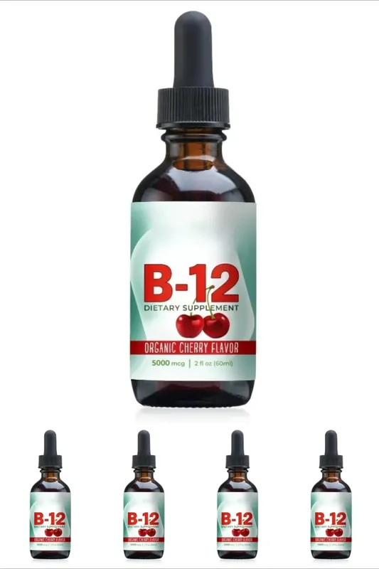 Vitamin B12 Methylcobalamin Liquid Drops 5000 mcg třešňová příchuť 2 fl oz 60 porcí Veganský denní doplněk bez cukru
