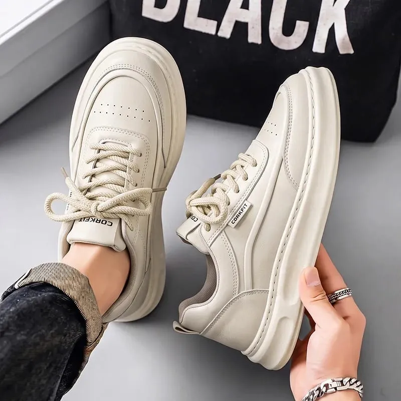 Men Sneakers Spring Summer Casual Board Shoes Smooth Texture Thick Sole Lace Up Minimalist Daily Footwear — image 4