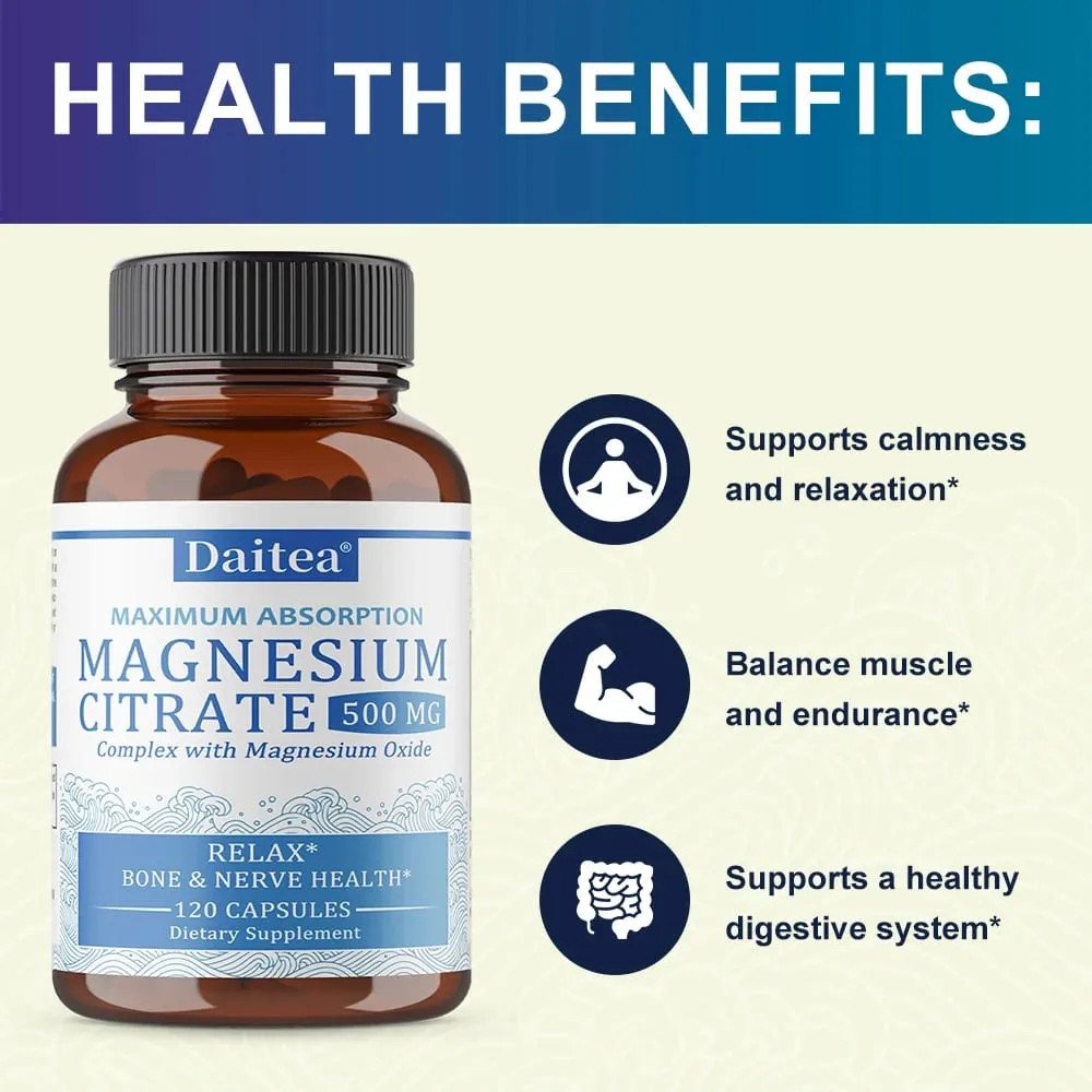 Magnesium Citrate Complex 500 MG for Calm Relaxation & Digestion Health Support - High Absorption Magnesium Supplement