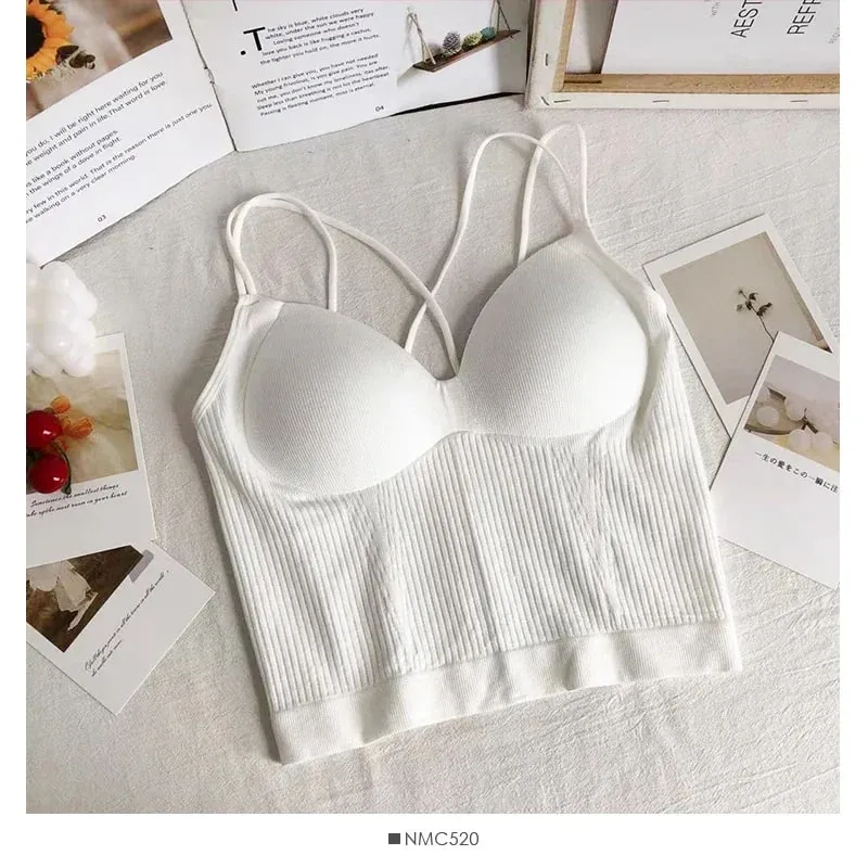 Knitted Binder Chest Woman Tank Tops Spaghetti Strap Corset Crop Camis With Built in Bras Korean Fashion Woman Tanks Camisole — image 19