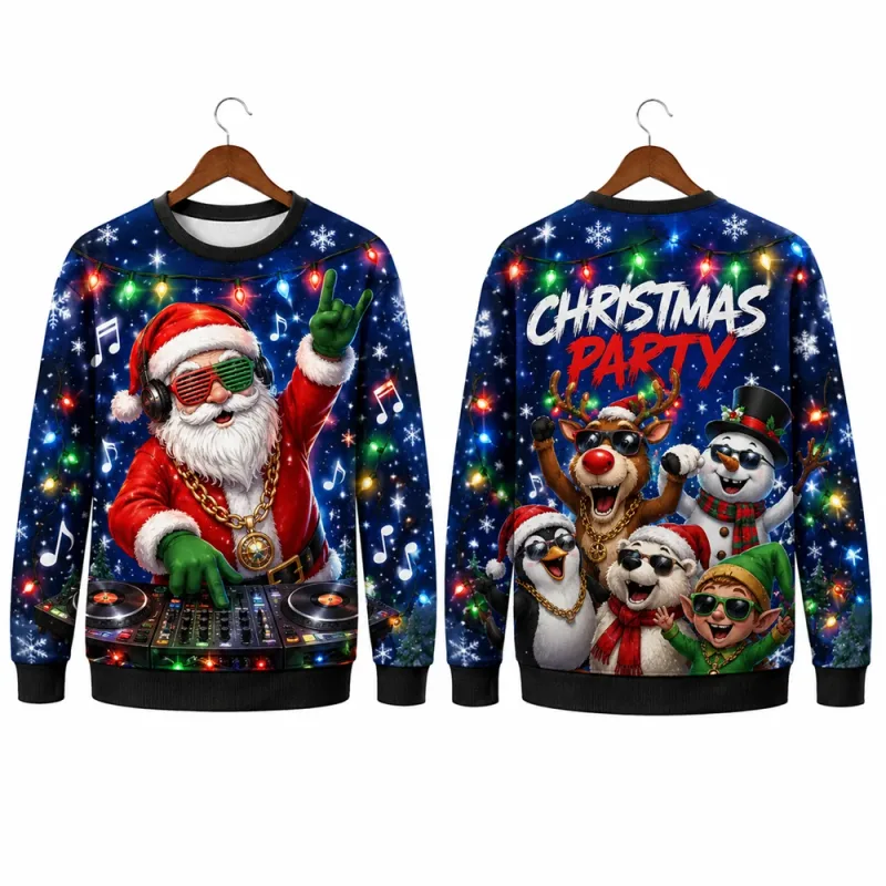 Funny Santa Ugly Christmas Sweatshirt Men Women 3D Print Crewneck Long Sleeve Xmas Party Pullover Holiday Gift Winter Streetwear