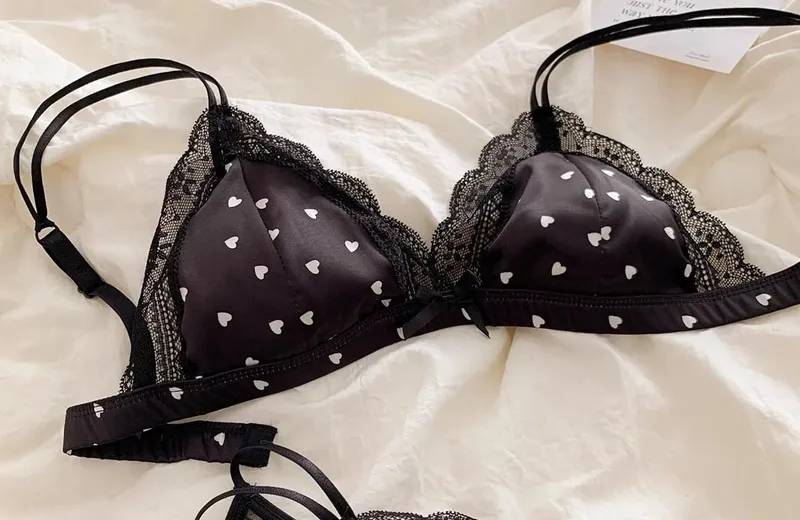 Sexy Lace Bra Set Sweet Triangle Cup Satin French Lace Small Breasts Gathered Underwear Without Steel Ring Thin Section Bra — image 7