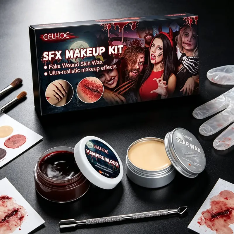 SFX Makeup Kit Fake Wound Vampire Blood Real Effect Long Lasting Safe Skin Friendly Halloween Special Effects Makeup Kit