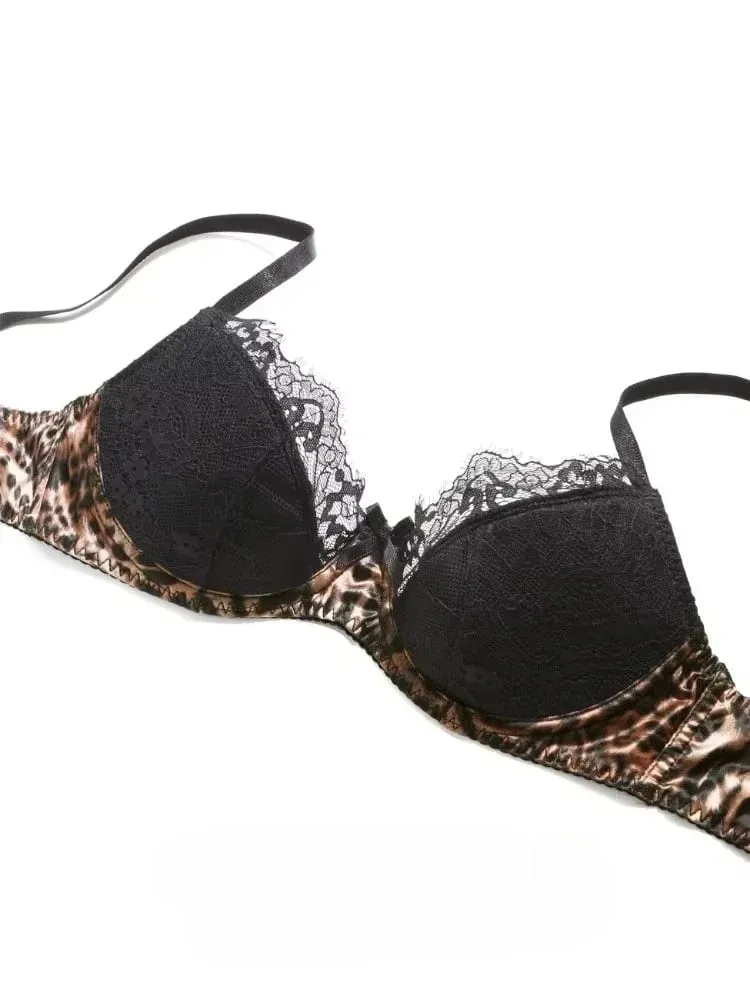 Sexy Leopard Bras Set Small Chest Winter Push Up Bralette Anti Sagging Wireless Lace Lingerie Lightweight Comfort Christmas Gift — image 1