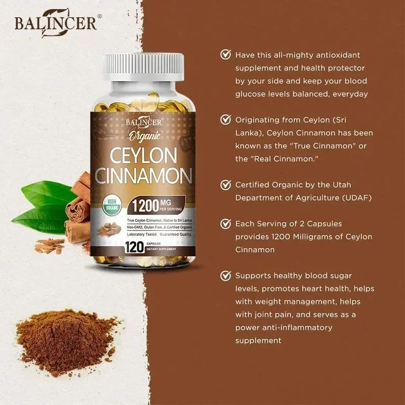 Organic Ceylon Cinnamon Supplement - Antioxidant Immune System Cardiovascular and Gastrointestinal Health Non-GMO Gluten-Free