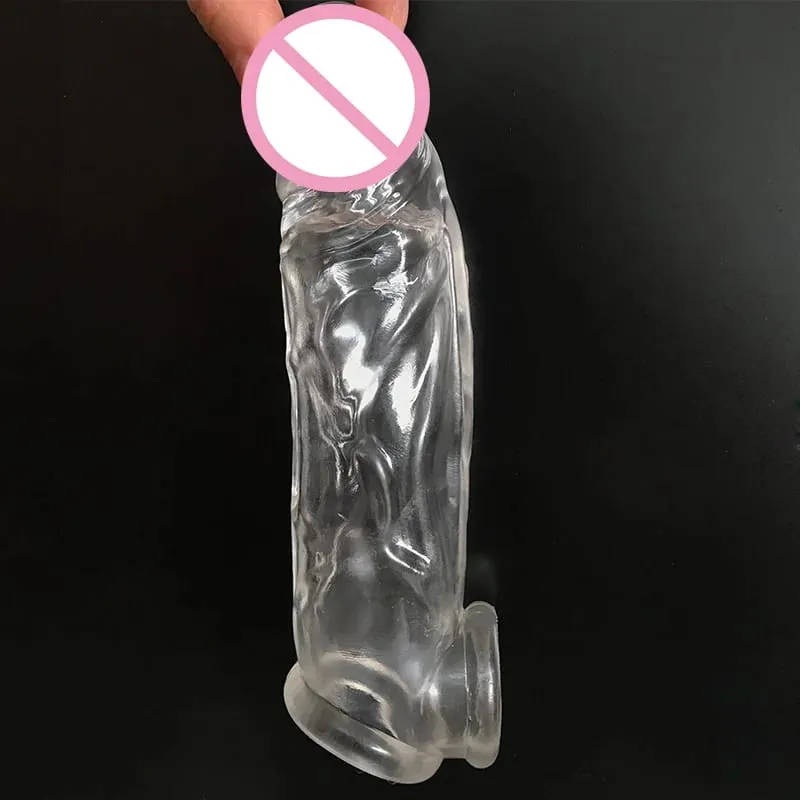 Highly Elastic Crystal Condom Reusable Penis Extender Sleeve Delay Ejaculation Penis Enlargement Intimate Goods Sex Toys For Men