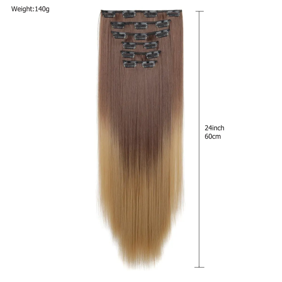 6PCS Set Clip In Hair Extensions 24Inch Long Straight Full Head Synthetic Hair Ombre Gradient Color Daily Use for Women Ladies