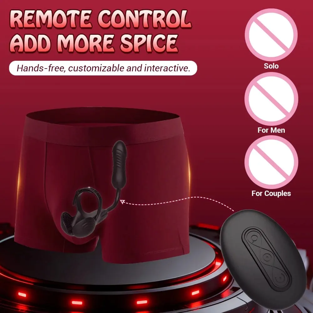 Mainan Seks Stimulator Noda Testis Cincin Ayam Remote Control Pemijat Prostat Pria Penggetar Steker Anal Pendorong untuk Pria Pasangan — image 5