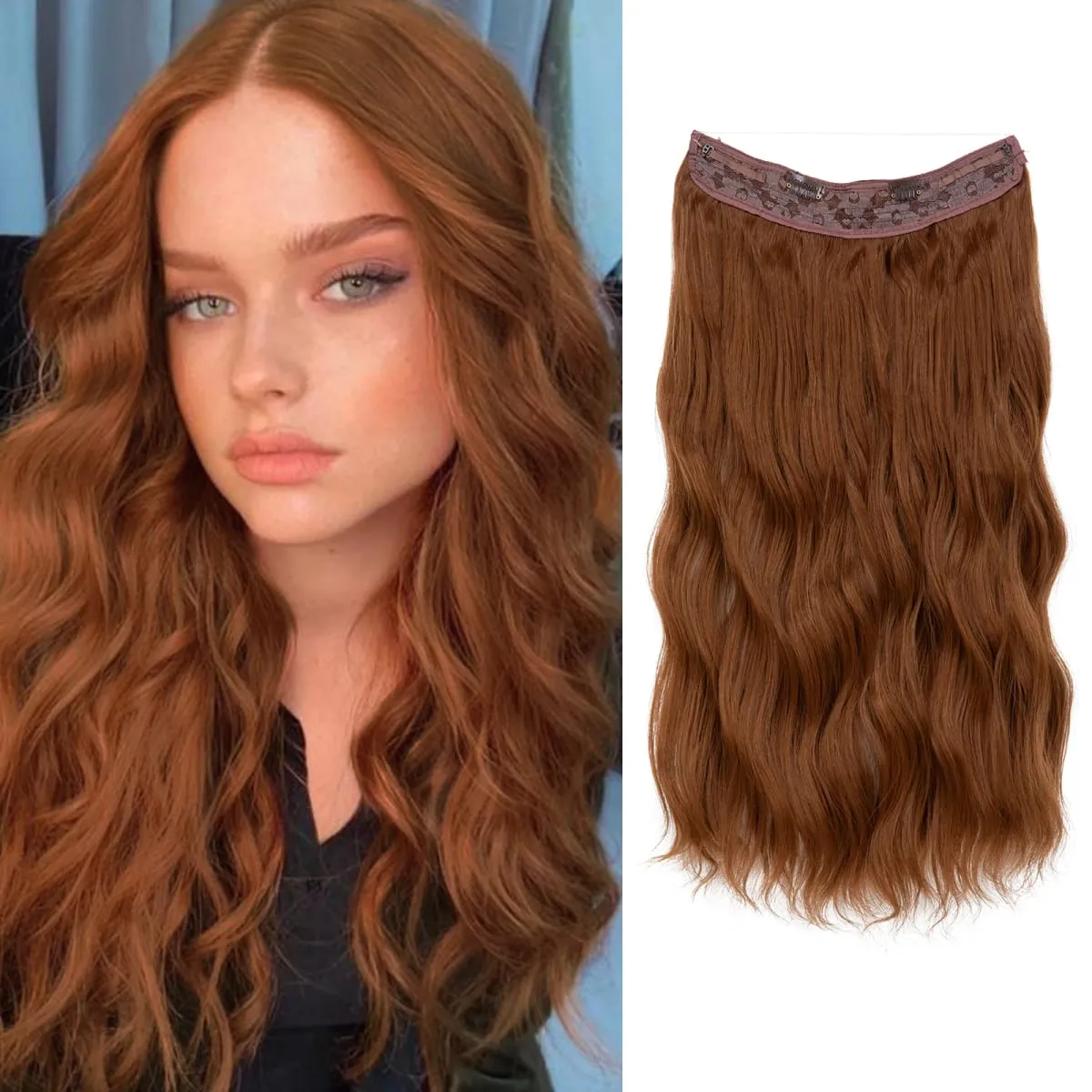 Synthetic Wave Invisible Wire With Clips Hair Extensions Fish Line Natural Blonde Clip In Hairpiece Fake Hair Piece — image 30