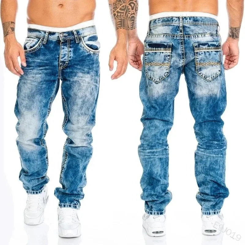 2024 Men Jeans Solid Pockets Stretch Denim Straight Pants Spring Summer Business Casual Trousers Daily Streetwear Men's Clothing — image 4
